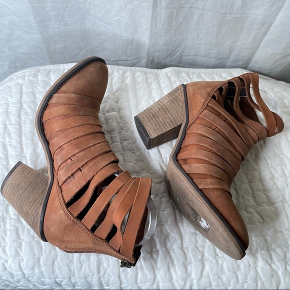Free People Strappy Hybrid Stacked Heel Boot Brown Leather 38 Brown Zip Strap - Picture 12 of 15